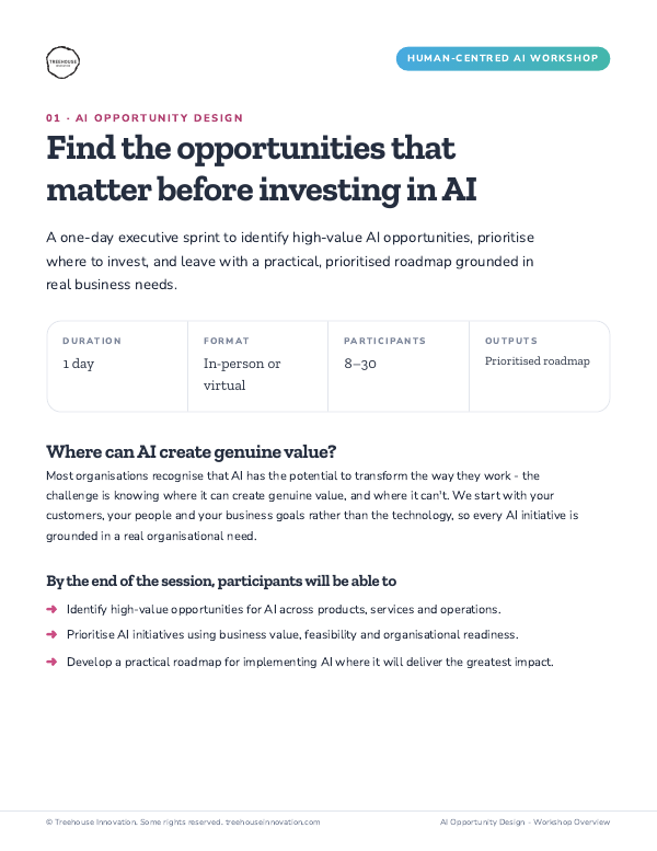 First page of the AI Opportunity Design workshop overview PDF