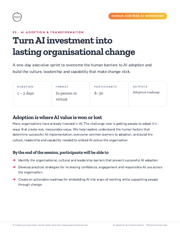 First page of the AI Adoption & Transformation workshop overview PDF