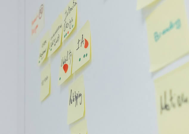 Close-up of sticky notes on a wall